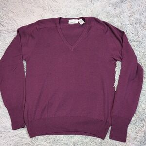 Damon Sweater Mens M Purple Merino‎ Wool Comfort Preppy Casual V Neck Italy